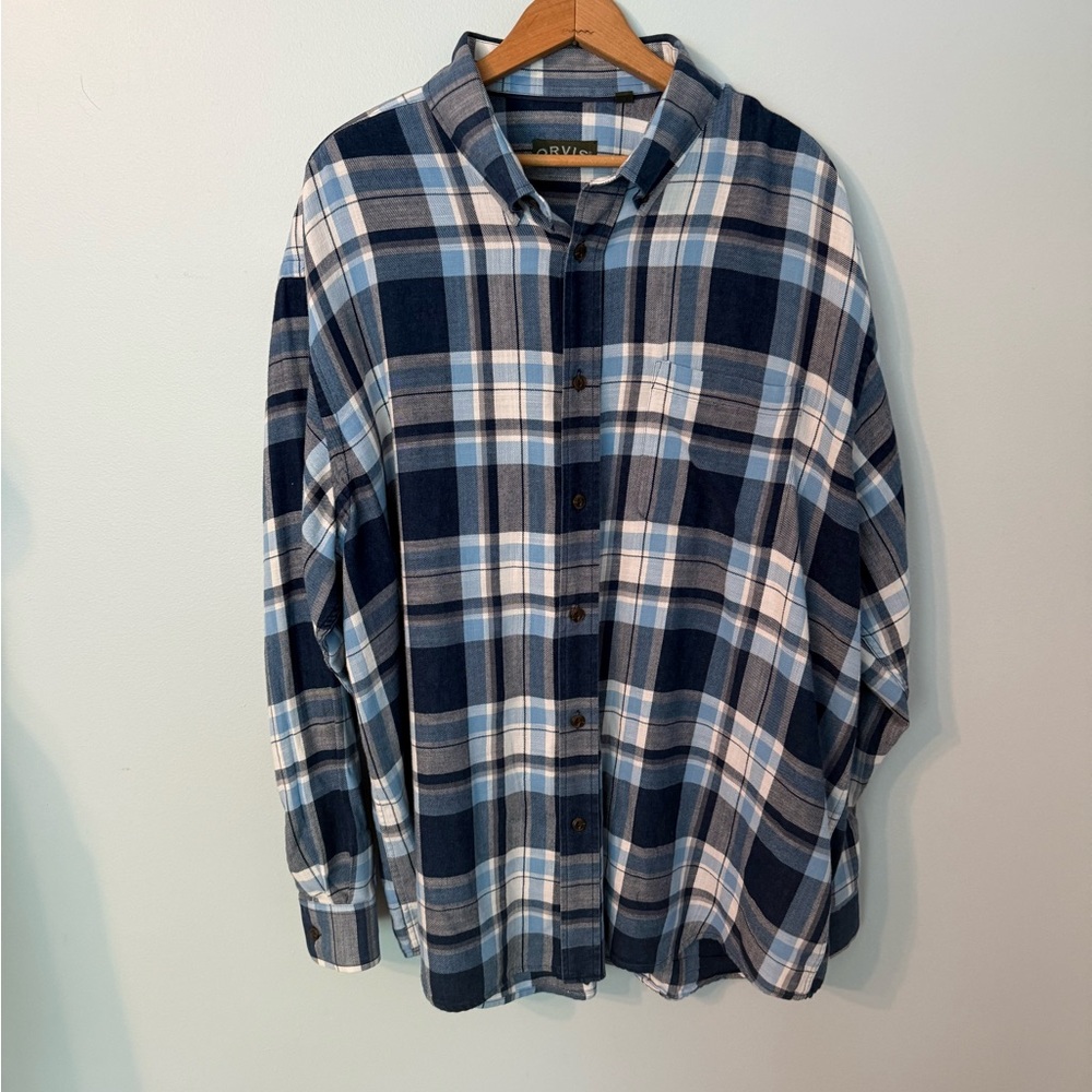 Orvis Navy and White Plaid Casual Shirt